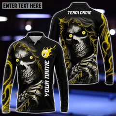 Maxcorners Billiard Skull Personalized Name 3D Polo Shirt Gift For Billiard Players
