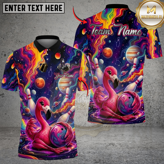 Maxcorners Bowling Rainbow Paint Flamingo Personalized Name, Team Name 3D Shirt