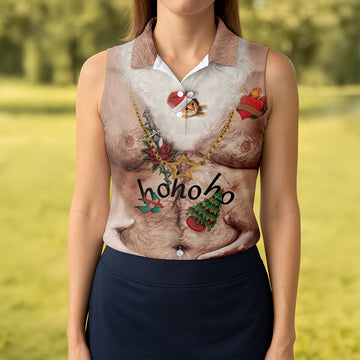 Maxcorners Women's Santa Beer Belly Costume Golf Shirt, Christmas Golf Shirt, Women’s Golf Apparel LM1507