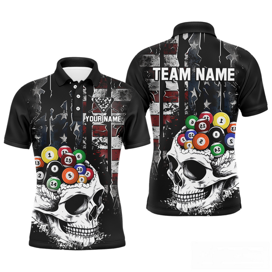 Maxcorners Personalized Skull Us Flag Billiard Team Jersey Billiard Shirts For Men Polo & 1/4 Zip LM283