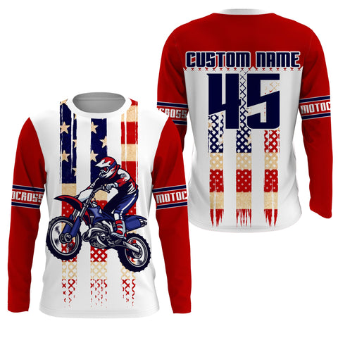 Maxcorners American Flag Motocross jersey personalized UPF30+ kid adult Patriotic dirt bike long sleeves LM2809