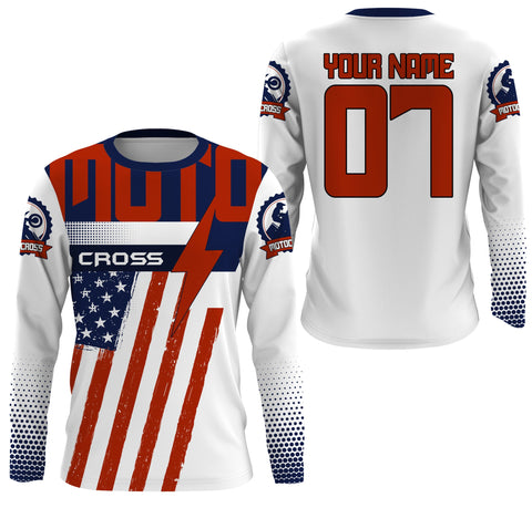 Maxcorners Custom motocross jersey American flag UPF30+ men women kid dirt bike racing motorcycle Patriotic LM2809