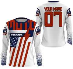 Maxcorners Custom motocross jersey American flag UPF30+ men women kid dirt bike racing motorcycle Patriotic LM2809