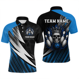 Maxcorners Blue Skull Crown Bowling Custom Men Bowling Shirt Polo & Quarter-Zip Bowling Team Jerseys