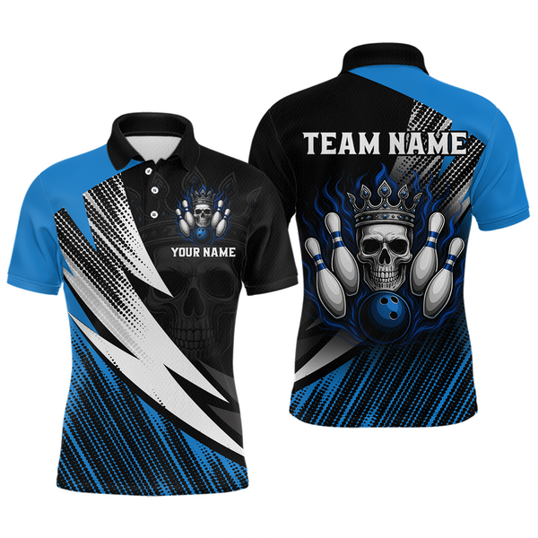 Maxcorners Blue Skull Crown Bowling Custom Men Bowling Shirt Polo & Quarter-Zip Bowling Team Jerseys