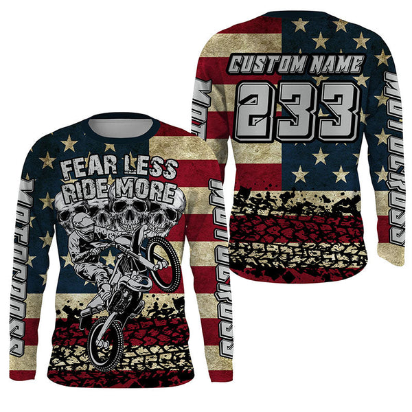 Maxcorners American Flag Custom Skull Motocross Jersey UPF30+ Patriotic Dirt Bike Racing Motorcycle Shirt LM2809