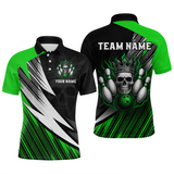Maxcorners Green Skull Crown Bowling Custom Men Bowling Shirt Polo & Quarter-Zip Bowling Team Jerseys
