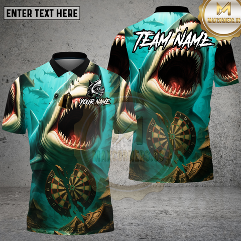 Maxcorners Shark Darts Shirt Aggressive Shark Attacking Broken Dartboard Multioptions Personalized Name, Team Name Unisex 3D Shirt