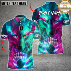 Maxcorners Bowling Shirt Neon Wolf Cosmic Galaxy Bowling Art Multioptions Personalized Name, Team Name 3D Shirt (4 Colors)