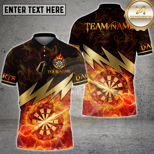 Maxcorners Darts Shirt Flaming Dartboard Lightning Strike Fire Design Multioptions Personalized Name, Team Name 3D Shirt (4 Colors)