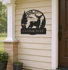 Maxcorners Personalized Deer Hunting Metal Sign WITH LED/WITHOUT LED Light Mountain Scene Custom Text Rustic Wall Art Gift LM0110