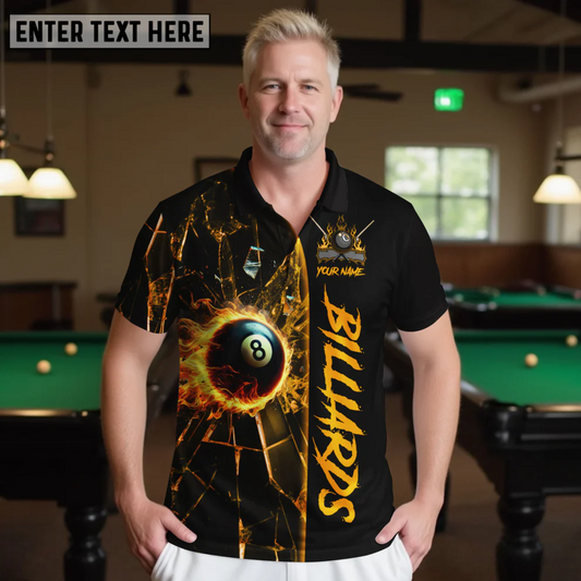 Maxcorners Billiard Break 8 Ball Fire Flame Multicolor Options Personalized Name, Team Name 3D Shirts (4 Colors)