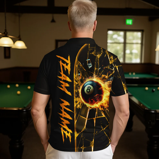 Maxcorners Billiard Break 8 Ball Fire Flame Multicolor Options Personalized Name, Team Name 3D Shirts (4 Colors)