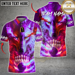Maxcorners Bowling Shirt Neon Wolf Cosmic Galaxy Bowling Art Multioptions Personalized Name, Team Name 3D Shirt (4 Colors)