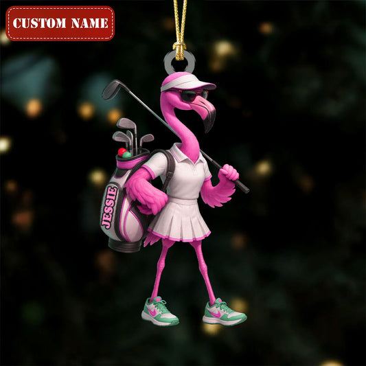 Maxcorners The Pink Flamingo Female Golfer Acrylic Ornaments, Golf Christmas Gifts, Funny Golf Presents LM1611