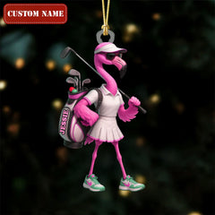 Maxcorners The Pink Flamingo Female Golfer Acrylic Ornaments, Golf Christmas Gifts, Funny Golf Presents LM1611