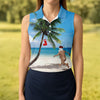 Maxcorners Funny Santa Running On Tropical Beach Christmas Golf Shirt, Women's Golf Tops, Golf Shirts For Women LM1507