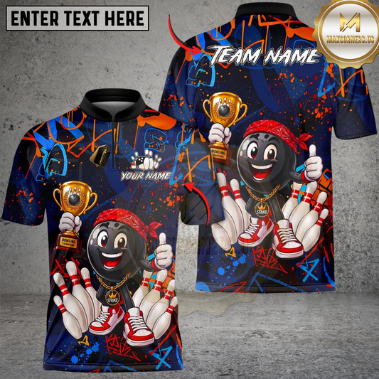 Maxcorners Bowling Graffiti Champion Funny Ball Personalized Name 3D Unisex Shirt