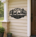 Maxcorners Personalized Deer Family Metal Sign WITH LED/WITHOUT LED - Rustic Cabin Wall Decor, Custom Name Hunting Lodge Sign LM0110