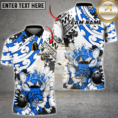 Maxcorners Bowling Shirt Angry Bull Fire Bowling Ball Tribal Art Multioptions Personalized Name, Team Name 3D Shirt (4 Colors)