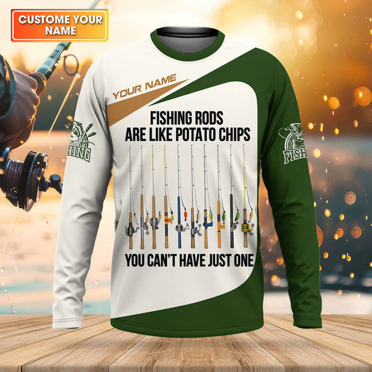 Maxcorners Fishing Rods Are Like Potato Chips Shirt, Personalized Funny Fishing Long Sleeve For Men