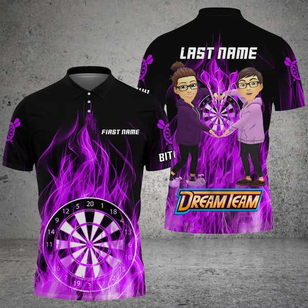 Maxcorners Fire Flame Dartboard 3D Darts Polo & Quarter Zip Custom Dart Shirts For Men Dart Jerseys For Paula