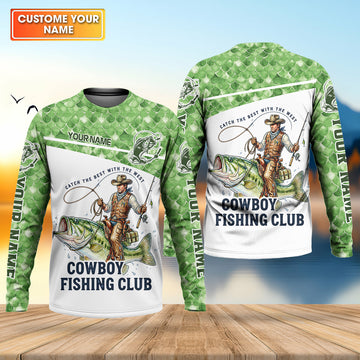 Maxcorners Cowboy Fishing Club Shirt, Personalized Bass Western Long Sleeve For Men, Fishing UPF Shirts