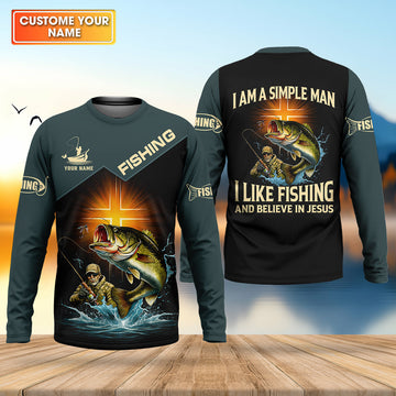 Maxcorners Like Fishing And Believe In Jesus Shirt, Christian Bass Fishing Long Sleeve For Men, Fishing UPF Shirts