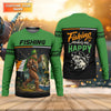Maxcorners Fishing Makes Me Happy Shirt, Personalized Bigfoot St. Patrick's Day Fishing Long Sleeve For Men