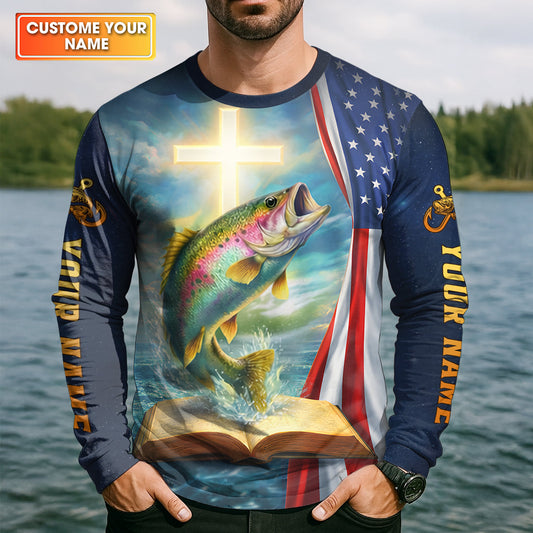 Maxcorners Hooked On Jesus - Fisher of Men Shirt, Fishing UPF Shirts, Funny Fishing Shirt