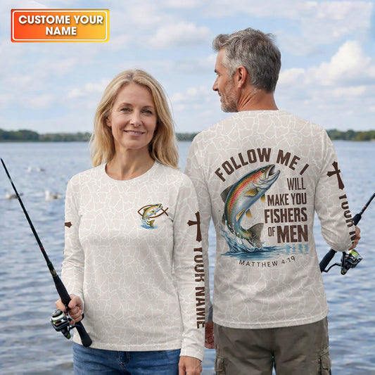 Maxcorners Follow Me I Will Make You Fishers Of Men Shirt, Personalized Christian Fishing Long Sleeve For Men