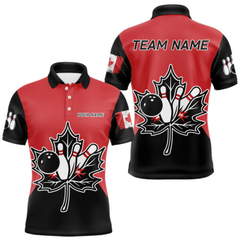 Maxcorners Black and Red maple leaf Mens bowling shirts Custom Canadian Flag bowling team jerseys, bowlers gifts LM2404