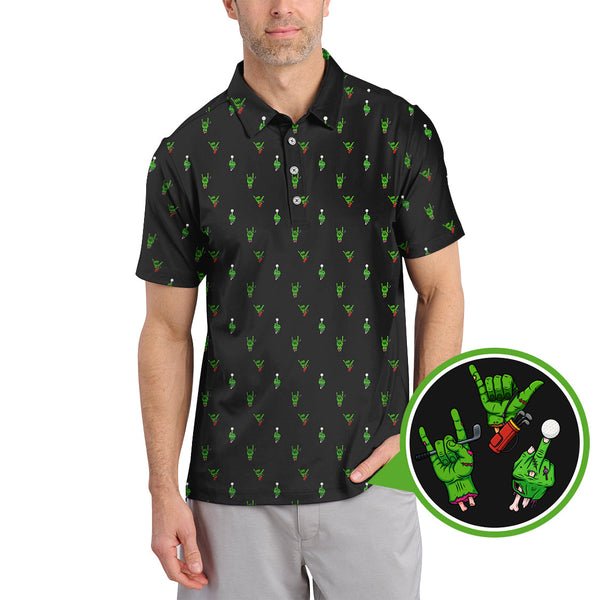 Maxcorners Halloween Golf Shirt, Horror Pattern Golf Shirt, Crazy Golf Shirt For Men