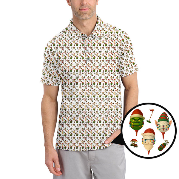 Maxcorners Christmas Golf Shirt For Men, Funny Pattern Golf Shirt , Xmas Golf Shirt, Golf Gift For Golfer