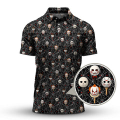 Maxcorners Men's Pattern Golf Shirt, Halloween Golf Shirt For Golfer, Horror Movie Shirt