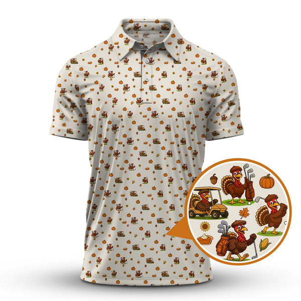 Maxcorners Thanksgiving Golf Shirt, Turkey Golf Shirt For Golfer, Funny Pattern Golf Shirt For Men