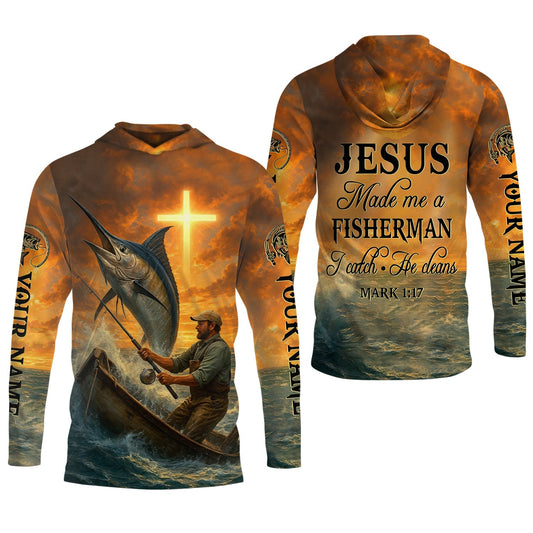 Maxcorners I Catch He Cleans, Bible Verse T-Shirt, Funny Fishing Shirt, SPF Shirt For Men, Gift For Fisherman