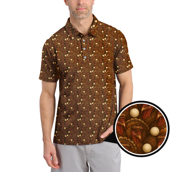Maxcorners Turkey Golf Shirt For Men, Thanksgiving Golf Shirt, Funny Pattern Golf Shirt For Golfer