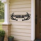 Maxcorners Personalized Deer Antler Metal Sign WITH LED/WITHOUT LED - Rustic Cabin Name Sign, Hunter Lodge Established Wall Art LM0110