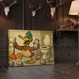 Maxcorners Duck Cartoon with Beer Cans in Bathroom Wrapped Canvas