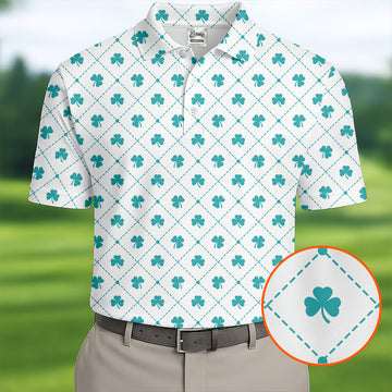 Maxcorners Grid Pattern Shamrock Golf Shirt, St Patrick's Day Golf Tops For Men, Golf Shirts For Men, Polo Shirts For Men