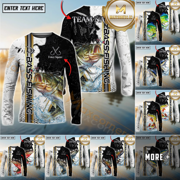 Maxcorners Chinook Fishing Split Grunge Splash Design Personalized Name, Team Name Long Sleeve Shirt (12 Fish Species)