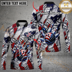 Maxcorners American Patriot Bowling Jersey Customized Name, Team Name 3D Polo Shirt