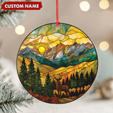 Maxcorners Personalized Deer Stained Glass Acrylic Ornament – Mountain Sunrise Christmas Tree Decoration Gift LM0411