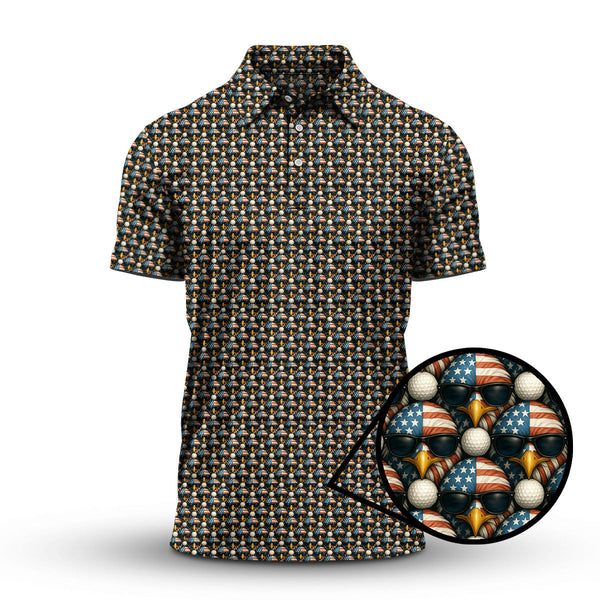 Maxcorners American Flag Eagle And Golf Ball Pattern Golf Polos, USA Golf Shirt, Crazy Golf Shirt For Men