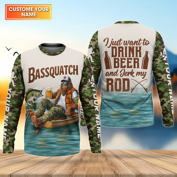 Maxcorners Funny Bigfoot Fishing UPF Shirt, Personalized Fishing Shirt for Men