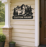 Maxcorners Personalized Deer Metal Sign WITH LED/WITHOUT LED - Mountain Cabin Name Sign, Rustic Wildlife Wall Art for Lodge & Outdoor Decor LM0110