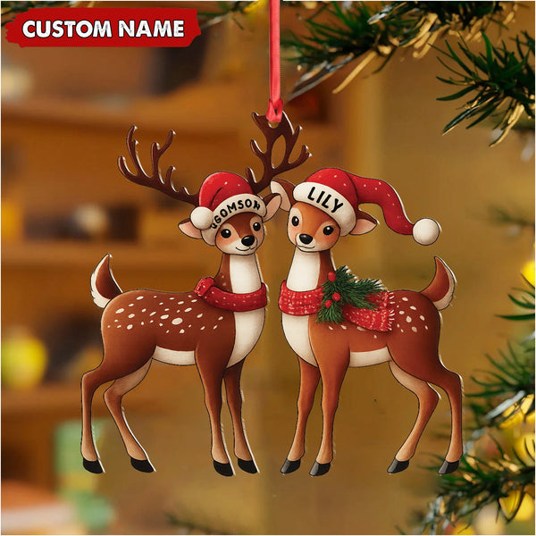 Maxcorners Personalized Couple Reindeer Acrylic Ornament – Cute Custom Deer Christmas Tree Gift for Couples LM0411