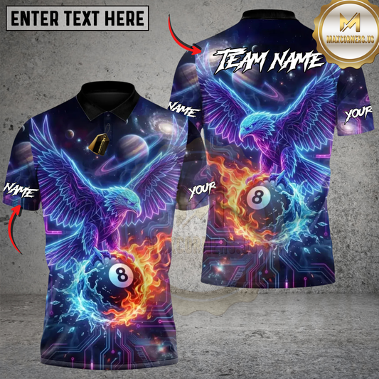 Maxcorners Billiard Cyber Neon Eagle 8-Ball Fire Personalized Name 3D Unisex Shirt