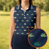 Maxcorners Navy Crocodile Pattern Sleeveless Golf Shirt, Women's Golf Shirt, Golf Polo For Women, Ladies Golf Shirt LM1507
